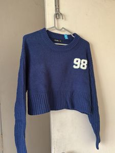 Blue Cropped Knit Sweater