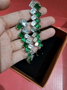long American diamond green dangle earrings