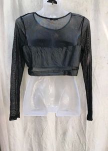 75209. Sheer Long Sleeve Mesh Crop Top