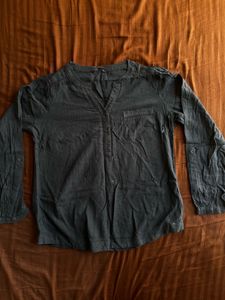 Faded navy blue Long Sleeve Button-Up Tunic