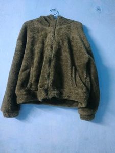 Olive Green Fuzzy Hoodie