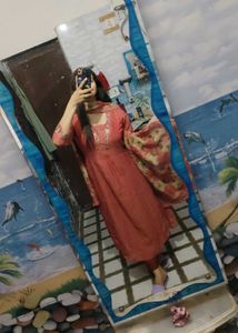 Elegant Coral Kurta Set with Dupatta