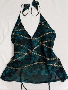 sequin backless Halter Neck Top