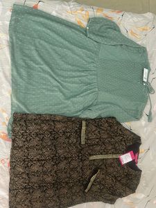 Black kurti and Green dress
