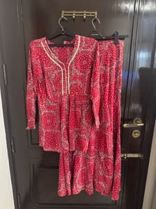 Stylish Red Bandana Print Kurta and Palazzo Set