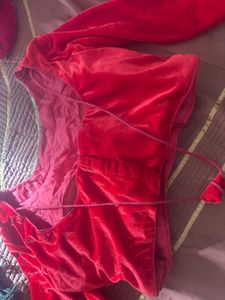Red Velvet Blouse with Embellishments