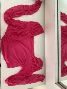 Hot Pink Ruched Sleeve Top