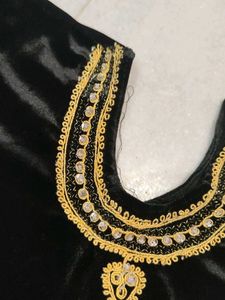 Elegant Black Velvet Blouse with Gold Embroidery