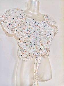 Cute Floral Tie-Front Puff Sleeve Top