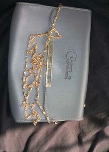 Elegant Gray Clutch with Gold Chain