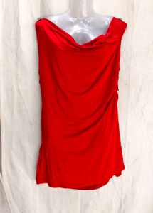 Chic Red Sleeveless Drape Dress