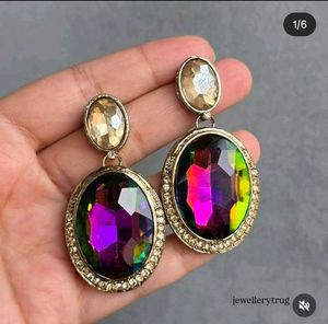 Sparkling Oval Gemstone Drop Earrings