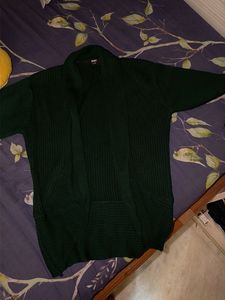 Dark Green Ribbed Knit Cardigan