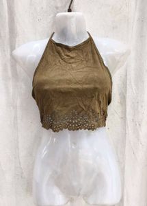 I. Brown Suede Cut-out Crop Top