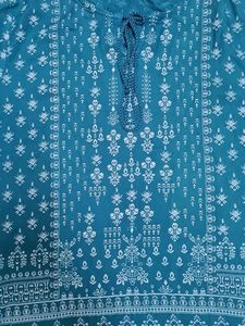 Teal Kurta with White Geometric Print