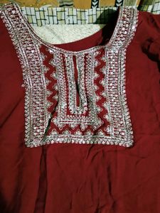 Maroon Embroidered Kurta