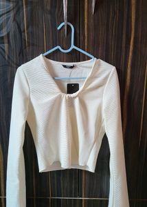 Cream Ribbed Long Sleeve Top