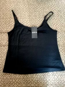 branded  Black Ribbed Cami Tank Top