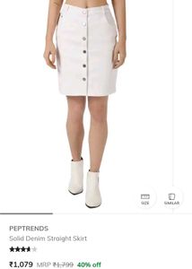 White Button-Front Denim Skirt