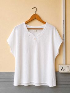 White Embroidered V-Neck Tunic Top (Women)