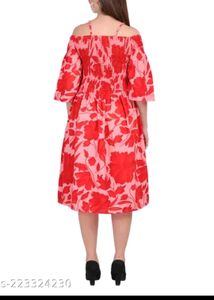 Vibrant Red Floral Off-Shoulder Dress