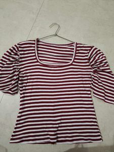 Maroon Striped Square Neck Top