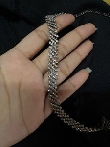 shimmering silver-tone rhinestone choker necklace