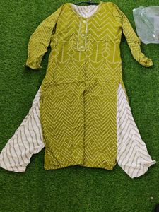 Olive Green Bandhani Print Kurti with Palazzos