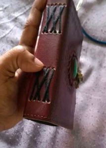 Handcrafted Leather Green Stone Brown Embossed  Di