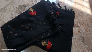 Elegant Black &amp; Grey Embroidered Saree