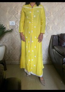 Cotton Yellow KURTA with White Plazo