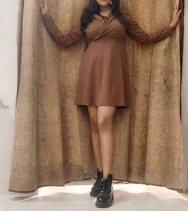 Chic Brown A-Line Mini Dress