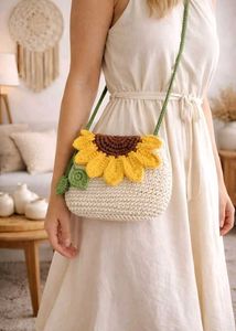 Crocheted Sunflower Crossbody Bag