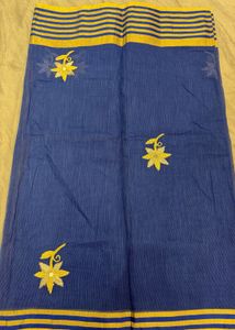 Blue Saree with Yellow Border & Embroidery