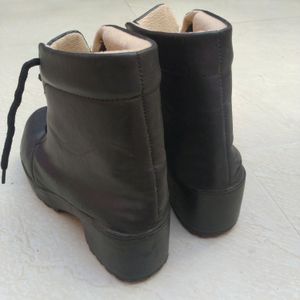 Women Boots Leather High Ankle Boot Outdoor Black