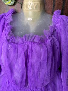 Purple Tulle Puff Sleeve Top