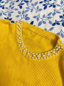 Yellow Pearl Embellished Top