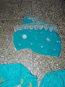 cyan silk salwar kameez set with dupatta
