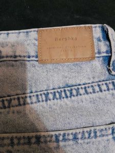 Bershka Light Blue Lace-Up Denim Shorts