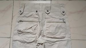 Beige Cargo Capri Pants