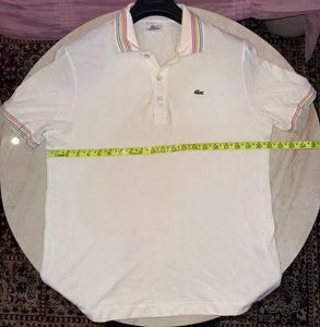 Lacoste Men's White Polo Shirt Rainbow Trim