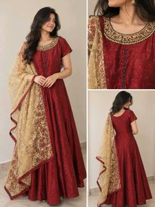 Elegant Red Embellished Anarkali Gown