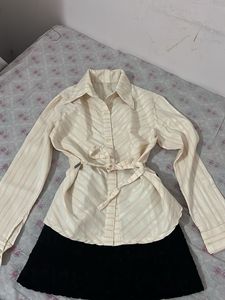 Cream Striped Collared Shirt