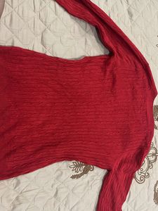 Red Cable Knit V-Neck Sweater