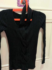 Black Cable Knit Halter Neck Top