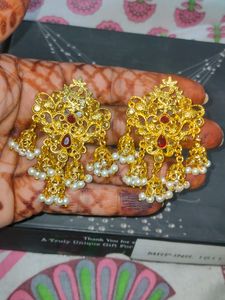 Elegant Gold Jhumka Earrings with Pearls