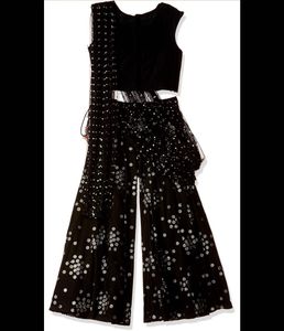 Elegant Floral Embroidered Crop Top &amp; Palazzo Set