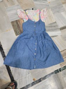 Denim Button-Up Dress with tie- dyeTop