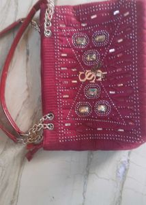 Red Quilted Handbag with Gold Detail