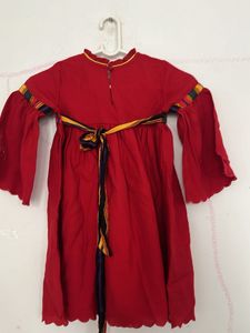 Red Embroidered Baby Girl Dress